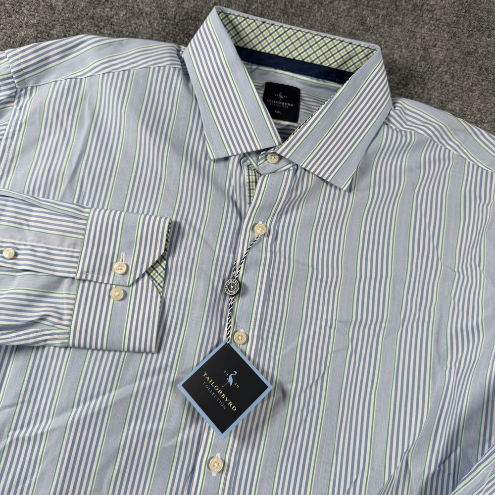 Tailorbyrd Button Down Shirt Mens XXL Blue Green Striped Long Sleeve NWT Casual